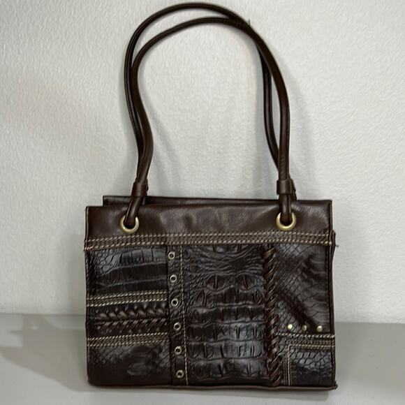 Brown Faux Leather Animal Print Stitched Accent Shoulder Bag Purse‎ Never Used - Picture 1 of 8